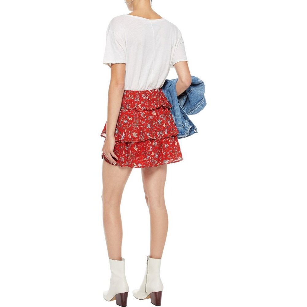 IRO Brooks Tiered Ruffled Skirt Sz 34 XS Red Floral - Picture 2 of 8